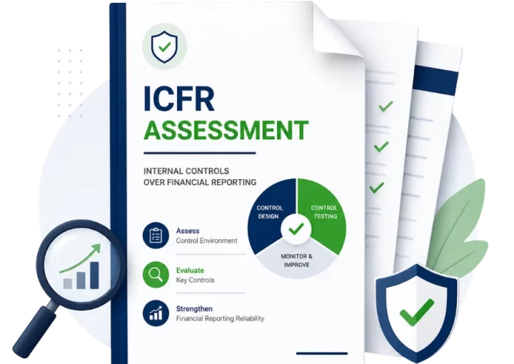 ICFR assessment report illustrating internal controls over financial reporting, control testing, and financial reporting reliability.
