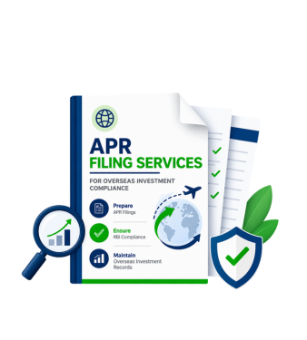 V Acc-Comply APR Filing Services for Overseas Investment Compliance, including APR filings, RBI compliance, global investment records, and secure reporting.