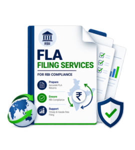 V Acc-comply FLA Filing Services illustration showing RBI compliance, FLA returns, India and foreign investment reporting.
