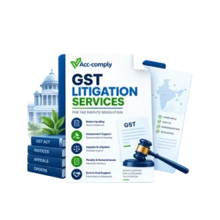 GST litigation illustration featuring legal documents, GST notices and a judge's gavel