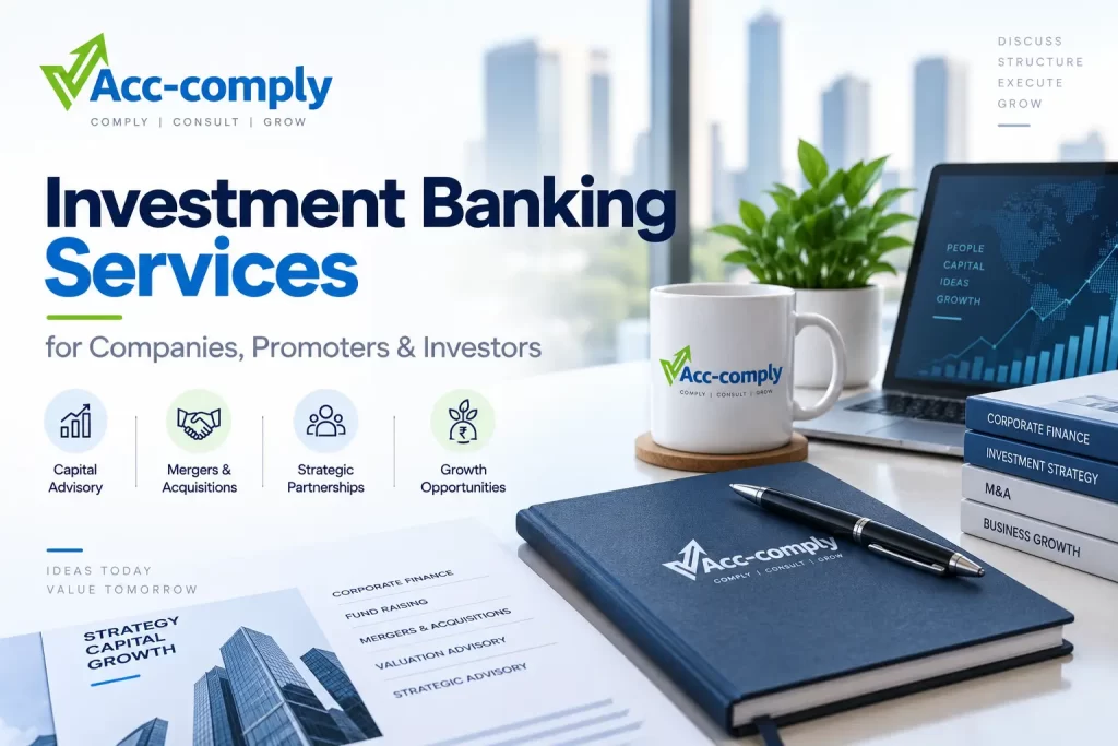 Investment banking services banner featuring capital advisory, mergers and acquisitions, strategic partnerships, and growth opportunities.